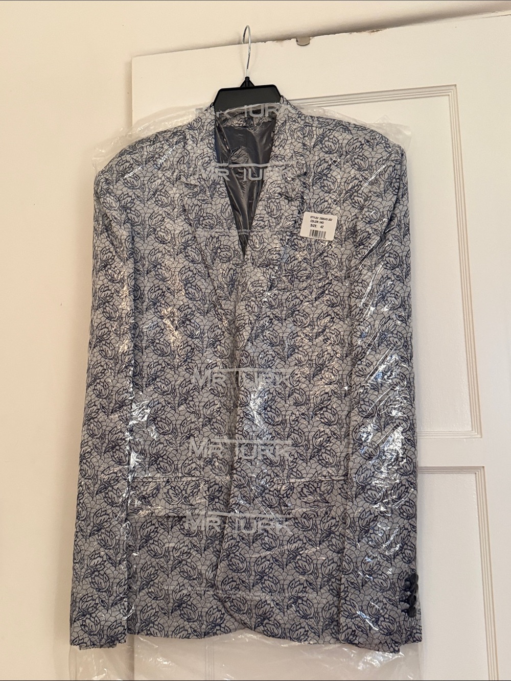Men's Blue / Silver Jacquard Blazer - Modern Tailored Jacket